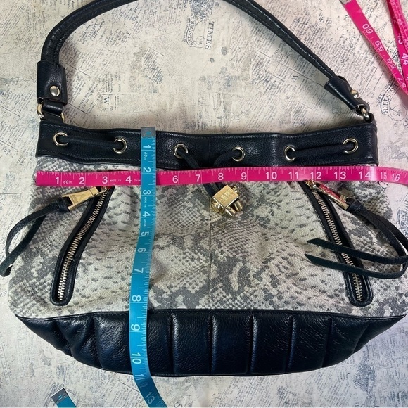 Aimee Kestenberg Leather Drawstring Purse Black + Snake Print - Picture 13 of 15